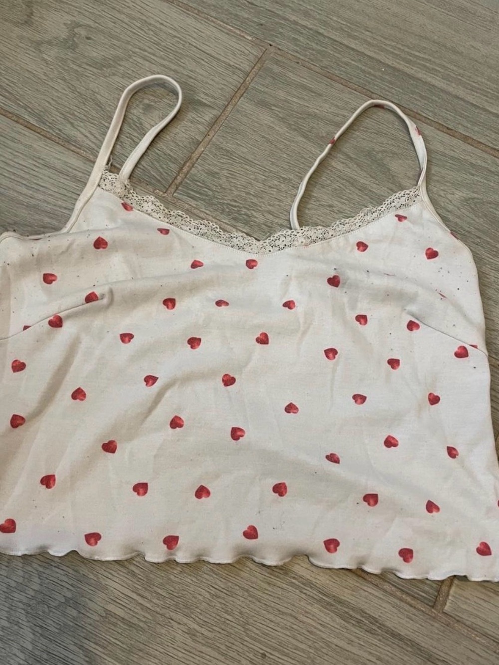 Forever 21 White Cami with Red Heart Print and Lace Trim